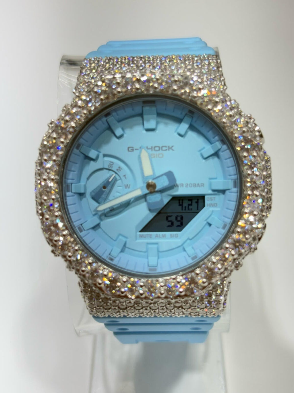 High quality iced out moissanite baby blue g-shock💎