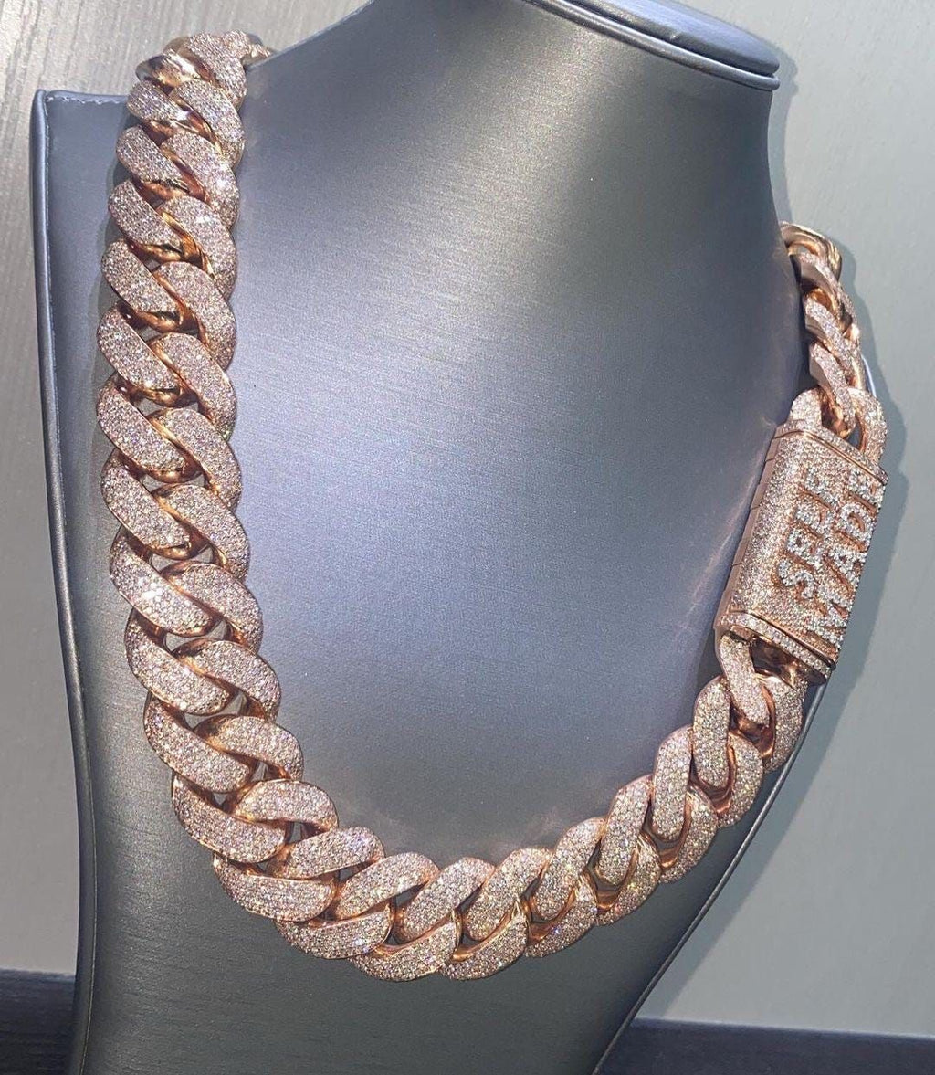 22mm Ice out VVS1 Moissanite Diamond Cuban Link Chain Men's Bustdown Miami Cuban Chain 925 Solid Silver Cuban Link Necklace