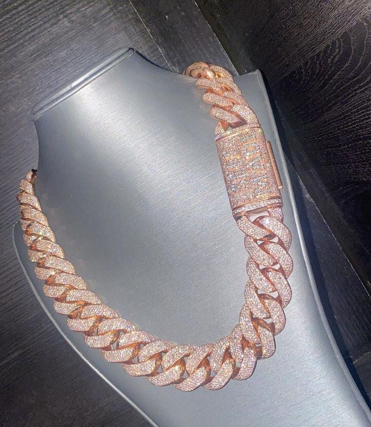 22mm Ice out VVS1 Moissanite Diamond Cuban Link Chain Men's Bustdown Miami Cuban Chain 925 Solid Silver Cuban Link Necklace