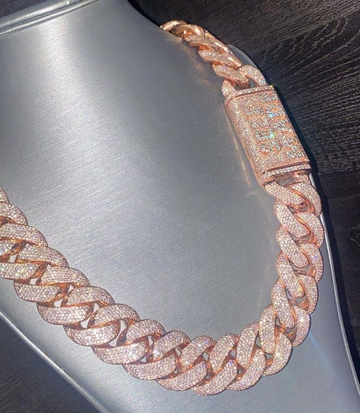 22mm Ice out VVS1 Moissanite Diamond Cuban Link Chain Men's Bustdown Miami Cuban Chain 925 Solid Silver Cuban Link Necklace
