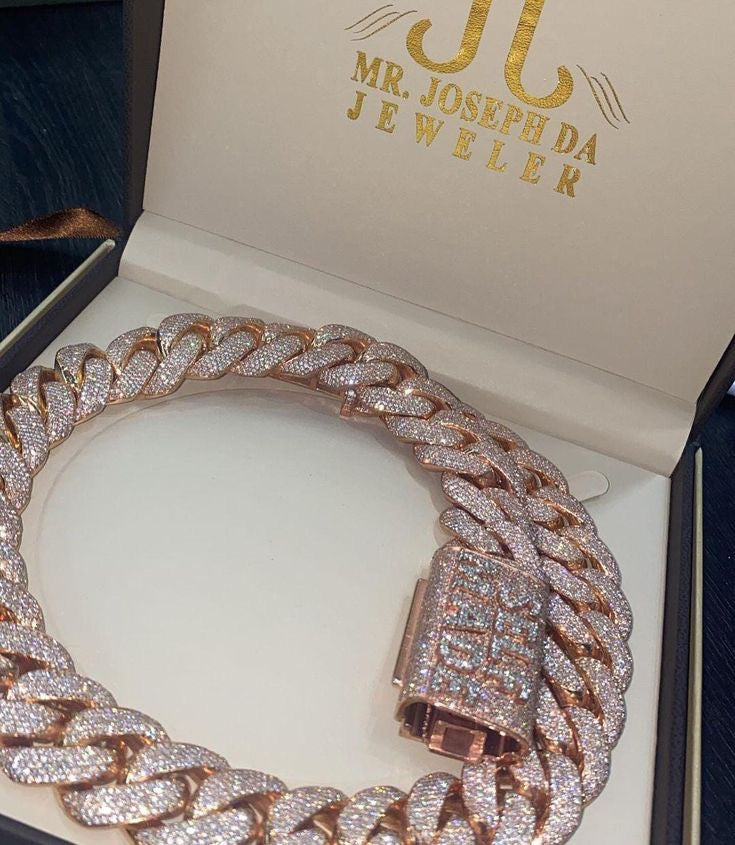 22mm Ice out VVS1 Moissanite Diamond Cuban Link Chain Men's Bustdown Miami Cuban Chain 925 Solid Silver Cuban Link Necklace